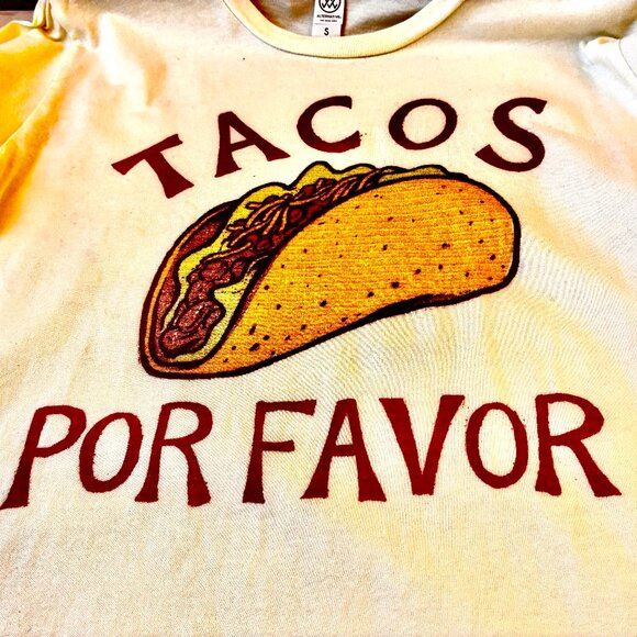 TACOS POR FAVOR Yellow Graphic T-Shirt Womens Small - Picture 9 of 9